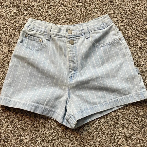 Cyclone Vintage Y2K High Waisted Light Wash Shorts with white pin stripes - Picture 1 of 6